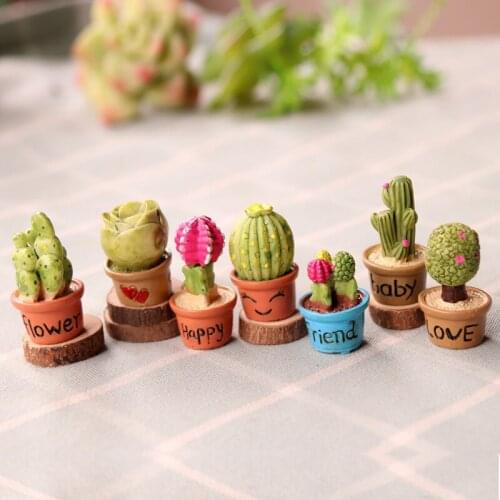 Lovely Miniature Artificial Fleshy Cactus Plant Figurines Decoration DIY Fairy Garden Micro Landscape Potted Garden Home Decor