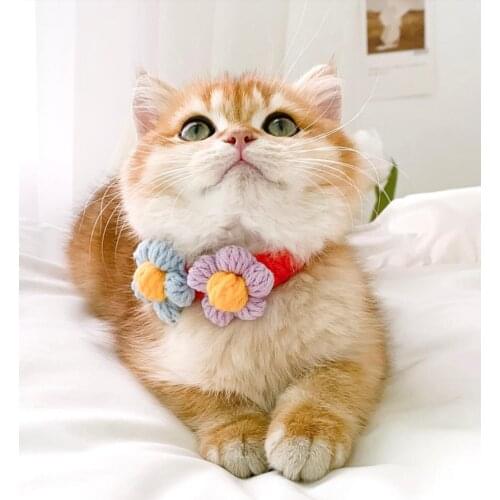 Collar Woolen Sweet Bowknot Pet Necklace Manual Cat Scarf for Small Cats Pink Kitten Accessories