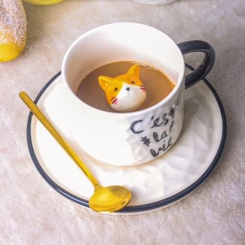 Cute Cat Relief Ceramics Mug With Tray Coffee Milk Tea Handle Porcelain Cup Novelty Gifts Creative Drinkware