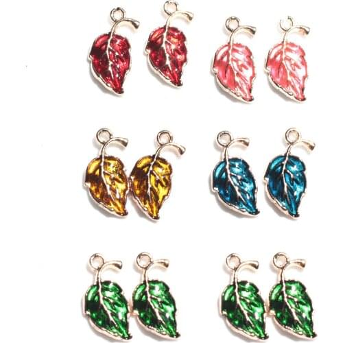 Mixed 10pcs Enamel Colors Tree Leaf Charms Pendants Handmade Earrings Neacklace Leaves Charm Crafting Jewelry Making