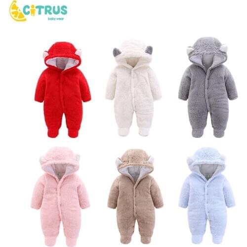 CITRUS Newborn Baby Winter Bear Romper Baby Boys Clothes Coral Fleece Warm Soft Overall Baby Grils Rompers Jumpsuit