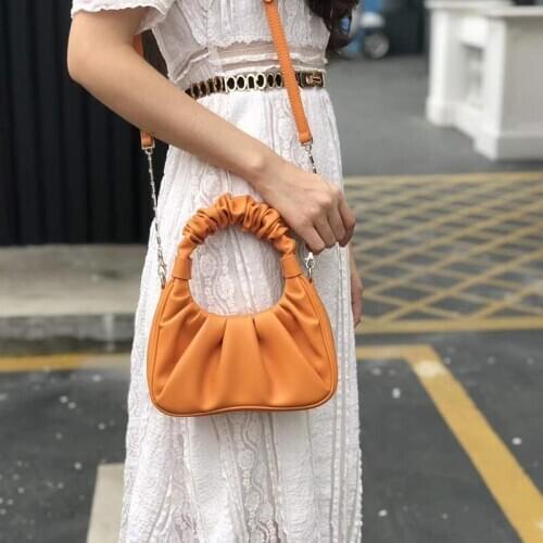 Quality Women Leather High Handbag New Fashion Design Elegant Ruched Baguette Underarm Shoulder Bag Female Casual Crossbody Bags