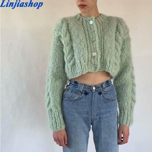 Super chic autumn winter sweaters femme clothes cropped cardigan vintage center buttons cute knitted sweater 4 colors