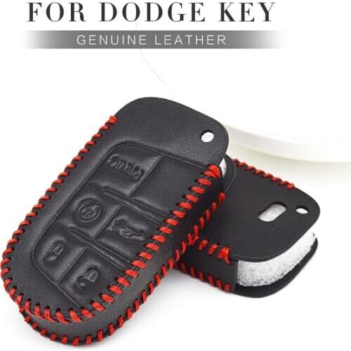 Genuine Leather Car Smart Key Case Cover for Dodge Ram 1500 Journey Caliber Challenger Charger Nitro Key Chain Car Accessories