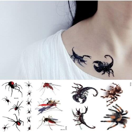 2pcs 3D Spider Tattoo Scorpion Temporary Tattoo Stickers For Halloween Fake Tattoo Body Art Tatuajes Joke Tatouage Temporaire