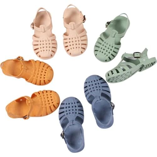 Wallarenear Summer Fashion Kids Girls Flat Sandals Shoes Solid Color Hollow Out Walking Shoes 4 Colors