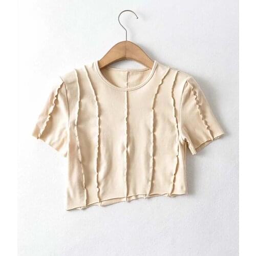 Sexy Jewel Neck Polyester Short Sleeve Crop Length Tees DLSY644