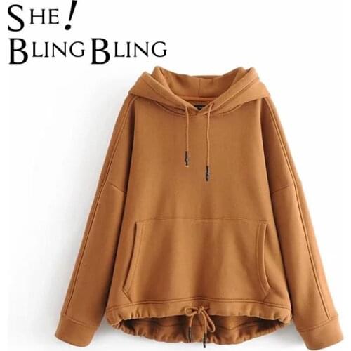 SheBlingBling Za Woman 2021 Casual Traf Hoodies Autumn Winter Oversized Fashion Pocket Front Loose Fleece Hooded Sweatshirt Coat