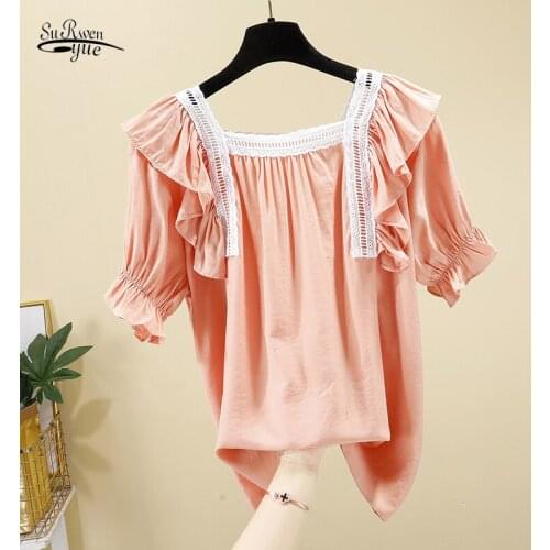 Korean Style Women Chiffon Blouse Blusas Mujer De Moda 2020 Summer Solid Square Collar Clothes Blusas Elegantes 9416 50