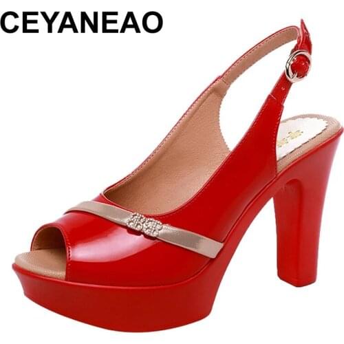 CEYANEAO shoes Women Sandals Summer Patent leather 13CM super High Heel Fish Mouth Toe Sexy Party Wedding Shoes Sandalias Mujer