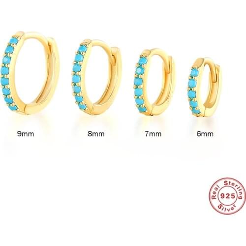 CANNER 6/7/8/9/10mm Hoop Ear rings for Women 925 Sterling Silver Turquoise CZ Zircon 925 silver Huggie Earring Engagement gift