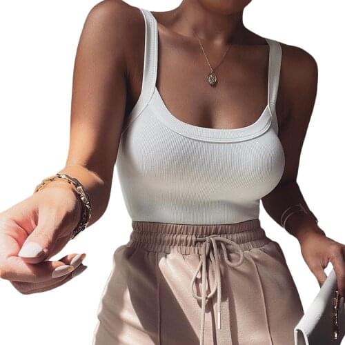 Women Summer Bodysuit, Solid Color Spaghetti Straps Sleeveless Tight Rompers for Girls White/Blue