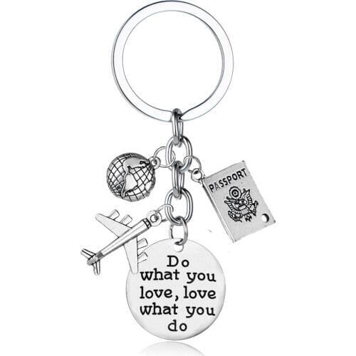 12PC/Lot Do What You Love,Love What You Do Keyring Wanderlust Traveler Gifts Keychain Earth Airplane Passport Pendant Key Chains