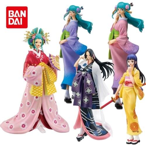 5Pcs Anime Original BANDAI One Piece Kozuki Hiyori BoaHancock O-Tama kimono Figure Model doll Collection toys