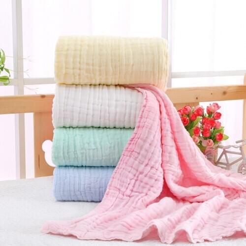 Newborn Bath Towel Baby 100%Cotton Plain Swaddle Blanket 2021 New Arrival 6 Layer Gauze Towel Baby Bedding Blanket 30