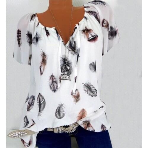 Fashion Summer Women Boho Blouses Casual Vintage Print Shirts Plus Size Women Clothing Women V-Neck Short Sleeve Black Tops