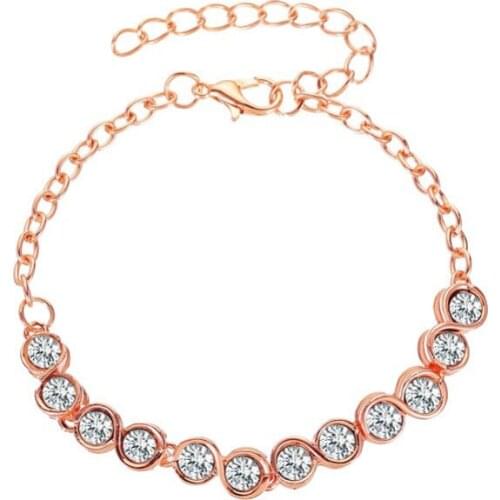 Simple Rose Gold White Alloy Square Zircon Bling Starry Clear Crystal Fashion Charm Delicate Bracelets For Women