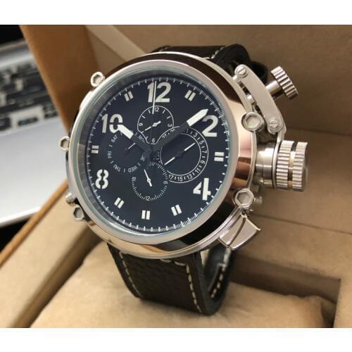 50mm GEERVO right hand style crown black dial Automatic Self-Wind movement Auto Date Mens watch cow Leather strap gr196-g8