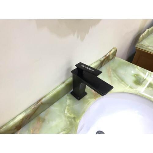BLACK solid brass Bathroom Sink square Faucet modern mixer tap deck mounted Crystal handle Single hot and cold tap hole