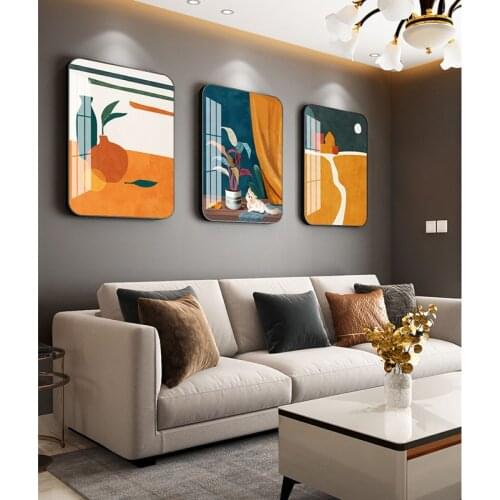 Living Room Sofa Decoration Background Wall Triptych Nordic Style Wall Painting Metal Photo Frame Crystal Porcelain Painting