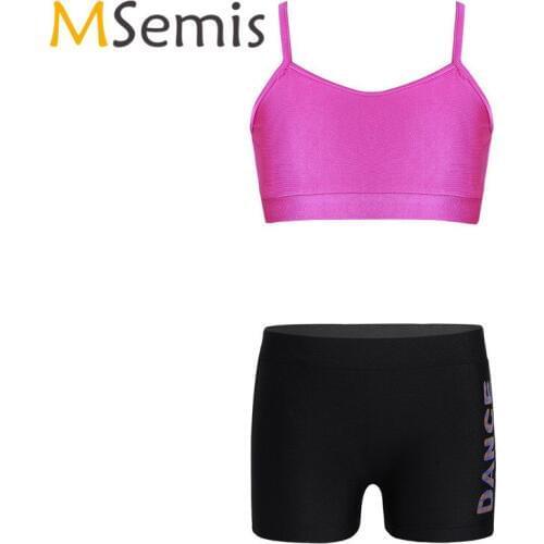 2PCS Kids Girls Ballet Shorts Tankini Outfit Spaghetti Straps Tank Top with Bottoms Set Gymnastics Leotard for Girls Gym Workout