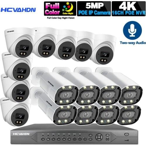 POE CCTV Camera Security System Kit 16CH POE NVR 4K Outdoor HD Color Night Vision Video Surveillance IP Camera System Set 5MP