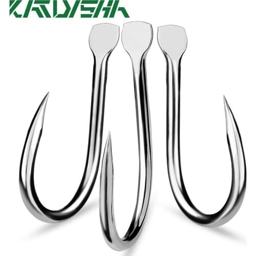 KATYUSHA 10Pcs High Carbon Steel Flat Hooks 1/0-5/0# Single Fishing Hooks Barbed Carp Jig Fishhooks Anzol Pesca Fishing Tackle
