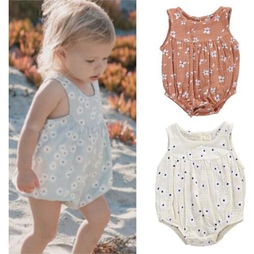 0-18M Summer Newborn Baby Clothes Jumpsuit Flower Print Sleeveless Bodysuits For Newborn Baby Girls Playsuits