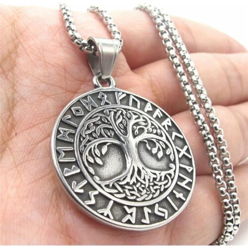 Stainless Steel Mens Rune Celtic Tree Of Life Pendant Necklace Jewelry