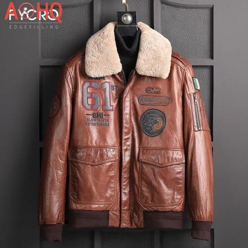 Mens Genuine Sheepskin Leather Jacket Men Clothing Motorcycle Jackets Real Wool Fur Collar Coat Veste Homme LXR995