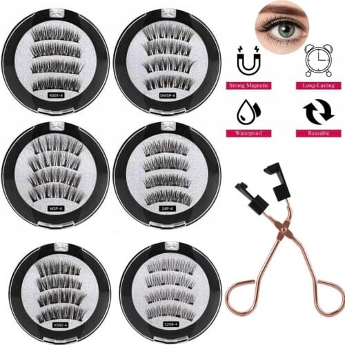 New Magnetic Eyelashes 6D With 4PCS Magnet Top And Bottom Lashes Natural Curl Faux Cils Magnetique Mink Eye Lashes Tweezers Set