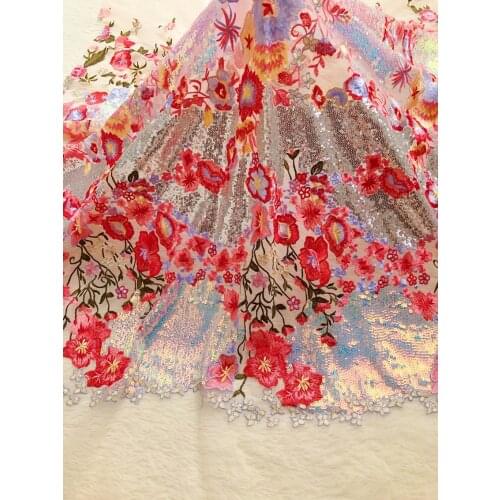 New Style Mesh Embroidery Sequins Africa Lace Fabric 2021 High Quality Lace Water Soluble Fashion Lace Fabric 5 Yards