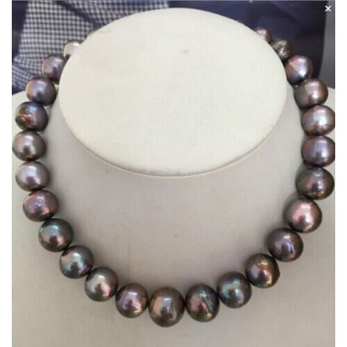 Stunning 12-14mm freshwater huge black red pearl necklace 18"