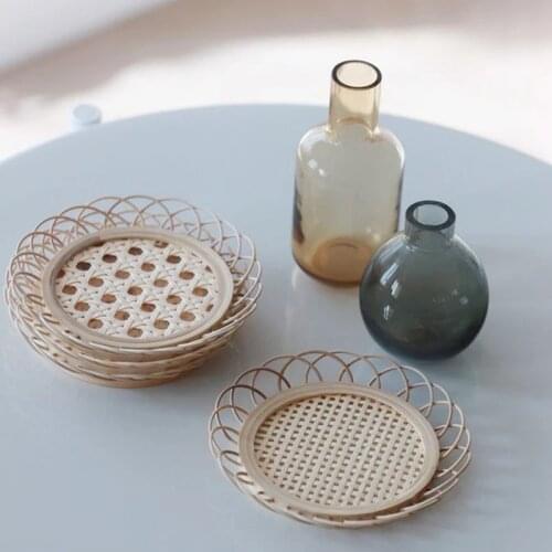 Rattan Placemat Cup Holder Vintage Drink Coasters Floret Shape Tea Pot Placemats Korean Style Home Dining Table Props Decoration