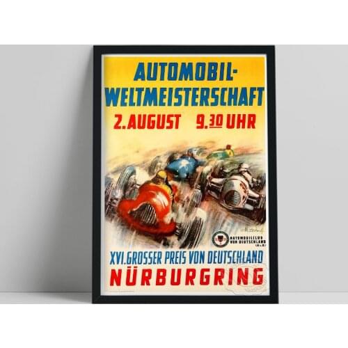 German Motor Racing Art Poster, Race Car Fans Collection Canvas Painting, Red White Blue Car Vintage Art Wall Picture Home Decor