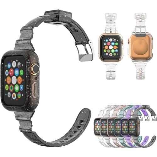 Transparent TPU Strap Case For Apple Watch Band 38/42mm 40/44mm Silicone Watchband For iWatch Series 6 SE 5 4 3 2 Bracelet Cover