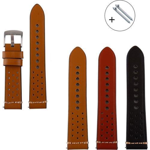 Hand Made Retro Genuine Leather Watch Band 18mm 20mm 22mm 24mm Hand-Stitched Perforated Calfskin Watch Strap Bracelet
