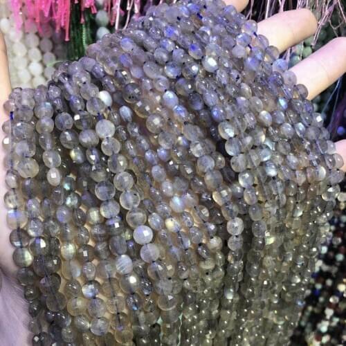 Oblate Cut Natural Stone Beads Flash Labradorites Loose Stone Bead For Bracelet Necklace Jewelry Making DIY Size 6mm