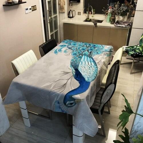Rose Flower Vase Tablecloth Plume De Paon Pattern Party Banquet Table Cover Modern Water and Oil Proof Table Cover Protector