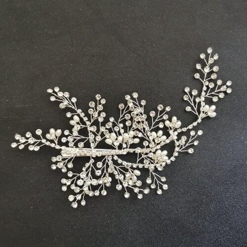 SLBRIDAL Handmade Wired Rhinestones Crystal Pearls Bridal Hair Clip Barrettes Wedding Hair Accessories Bridesmaids Women Jewelry