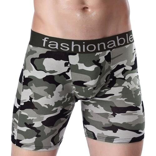 Men Underpants Sexy Gay Panties Cotton Camouflage Printed Boxer Briefs Breathable Sexy Briefs Long Style Underpants Boxer Men
