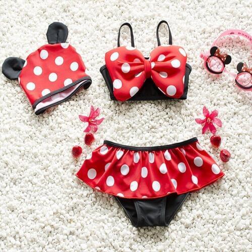 Baby Girls Bathing Suit Swimsuit With Cap 3pcs Baby Girls Swimwear Kids Swimming Bikinis Siamese skirt type lace sweet Pattern