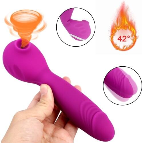 Sucking Vibrator USB Rechargeable For Women Couples 10 Frequency AV Magic Wand G-Spot Massager Clitoris Stimulate Heating