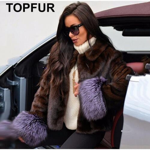 TOPFUR 2020 New Fashion Winter Female Short Coats Full Sleeves Real Fur Coat For Women Natural Mink Fur Coats With Lapel Collar