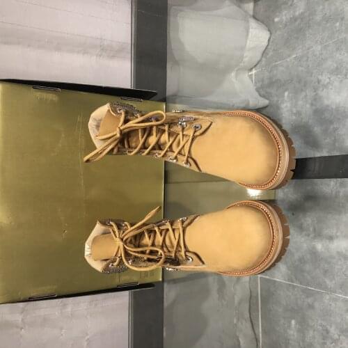 2020 new water drill rhubarb thick bottom lace up short boots mountaineering Martin boots leather non slip womens middle boots