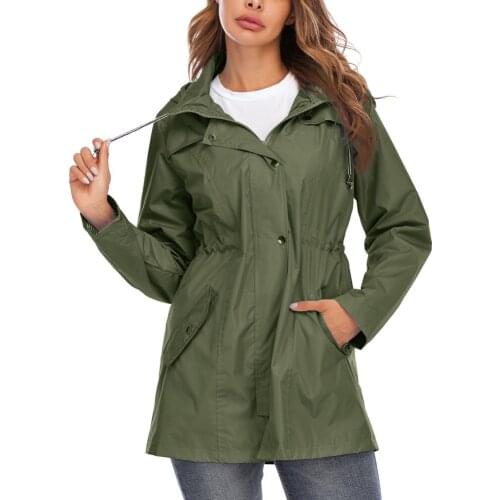 Womens Fashion Waterproof Windproof Raincoat Striped Lining Lightweight Jacket With Hood Long Fashion Outdoor Jacket for Women