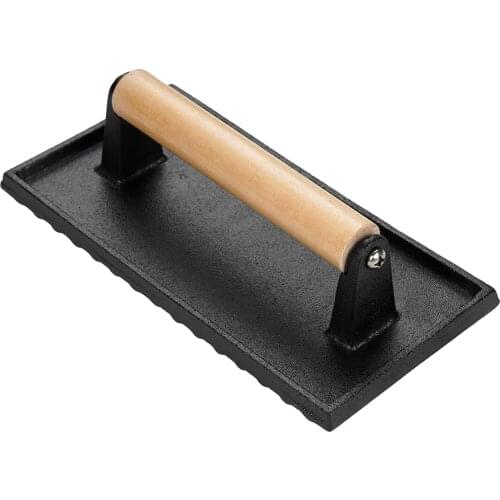 1pc Cast Iron Grill Press Wood Handle Meat Steak Bacon Squid Grill Fried Sandwich BBQ Pressure Plate Cooking Tools