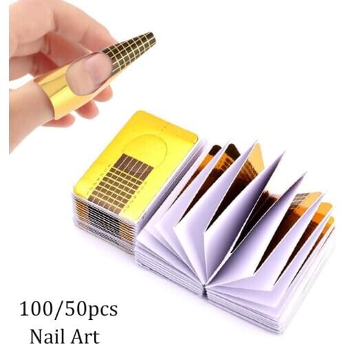100/50p Nail Form Tips Professional French Rectangle Nail Art Form Nails Gel Sticker Extension Curl Form for Nail Pololish Guide