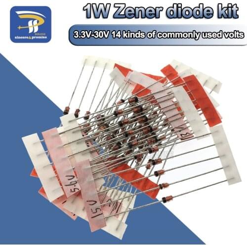 14Values*5pcs=70pcs 1W Zener Diode Package 1/2W DO-41 3.3V-30V Component Diy Kit 14 Kinds of commonly used volts