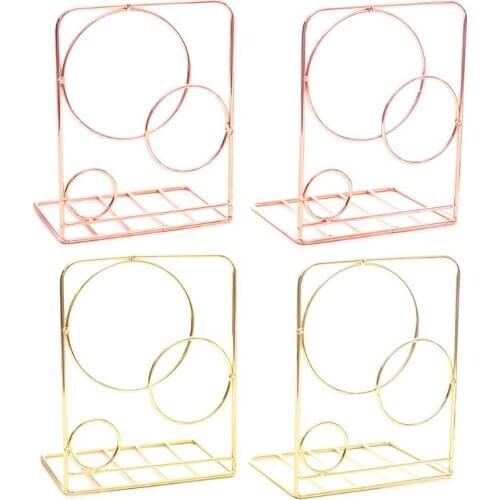 2pcs Round Metal Desktop Bookends Book Ends Support Stand Holder Shelf Bookrack L4MA